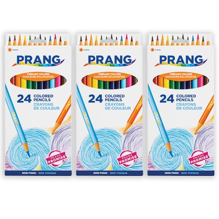 Prang Thick Core Colored Pencils, 24 Assorted Colors Per Set, 3.3 mm core, 3PK X22240